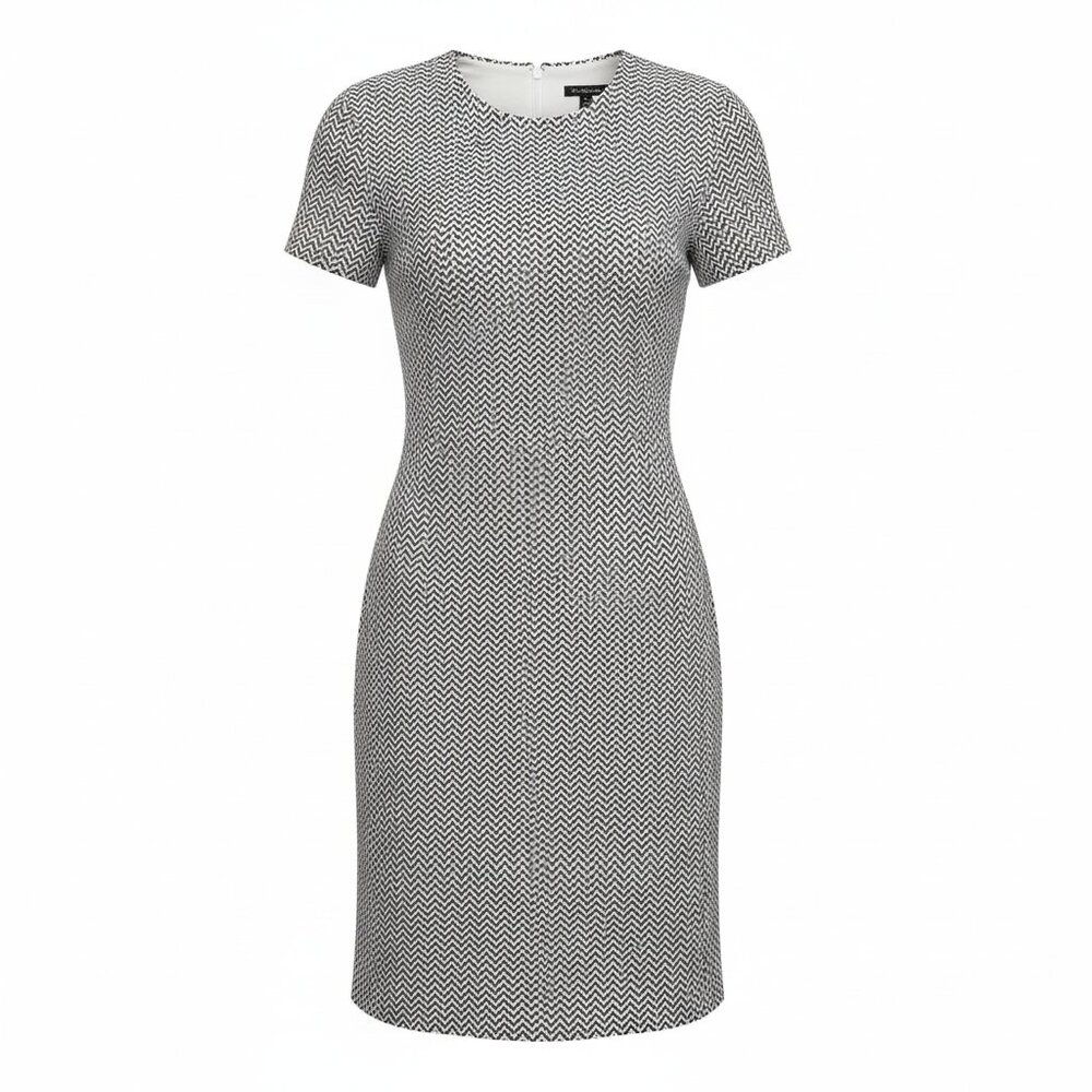 J McLaughlin Black White Geometric Sheath Dress XS Career Work Midi